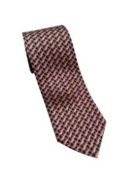 Hermès Paris Pink Navy Chain Print Silk Necktie Mens Tie Suit Accessory France
